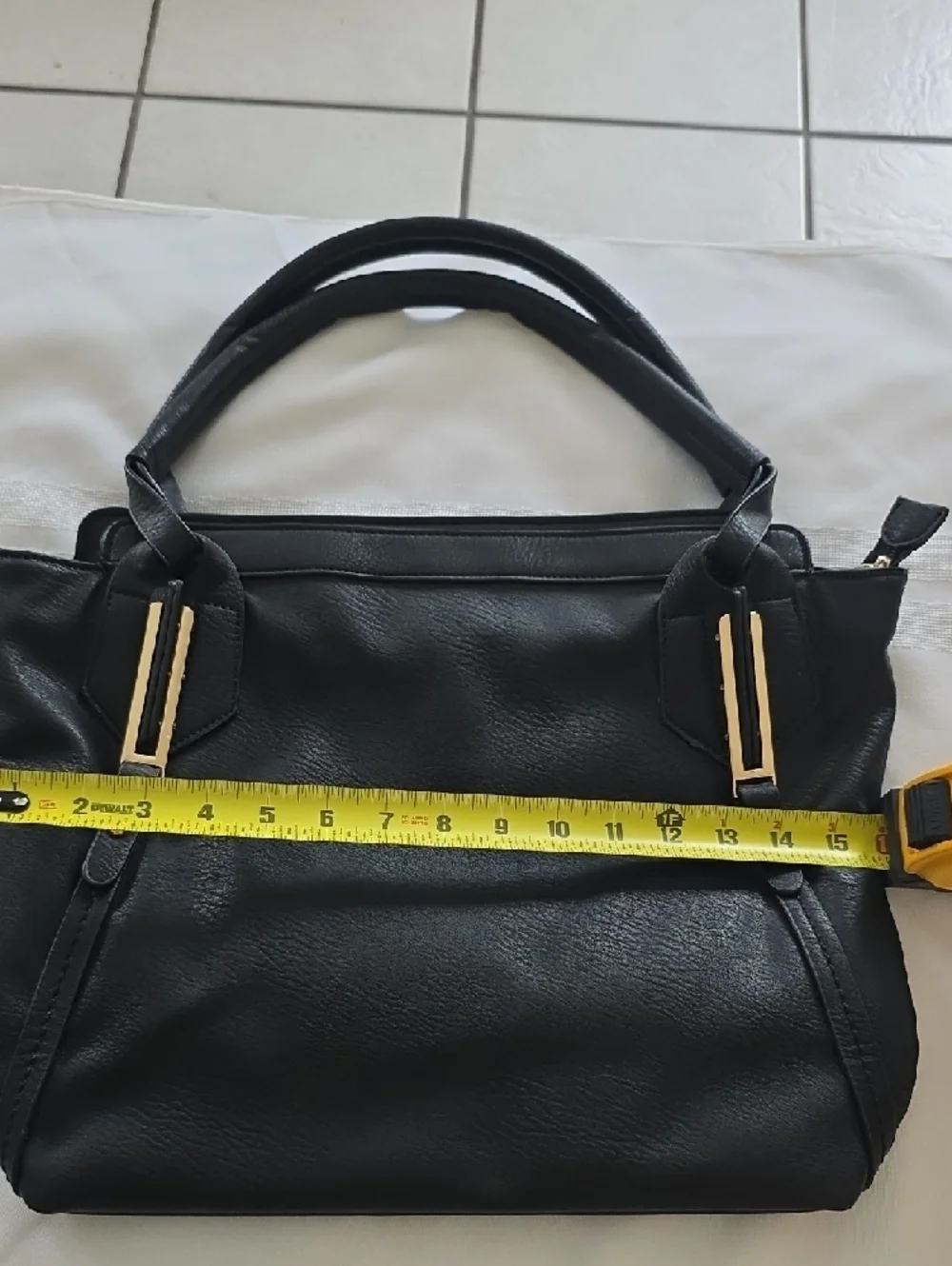 Conceal Carry Classic Black Faux Leather Tote w/ Gold Hardware, Zipper & Lock